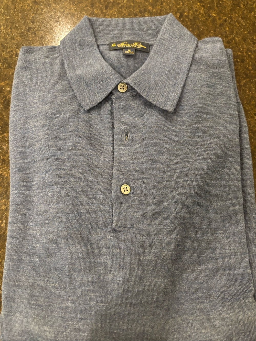 Brooks Brothers Merino Wool Heathered Light Blue Polo Shirt Sweater